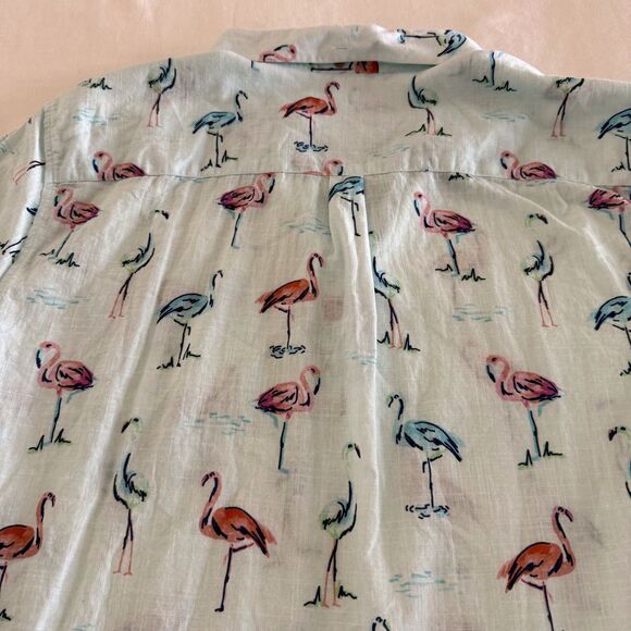 CHUBBIES SHIRT MENS LRG COTTON SS LT BLUE BUTTON CASUAL FLAMINGO TROPICAL HAWAII - Picture 10 of 13